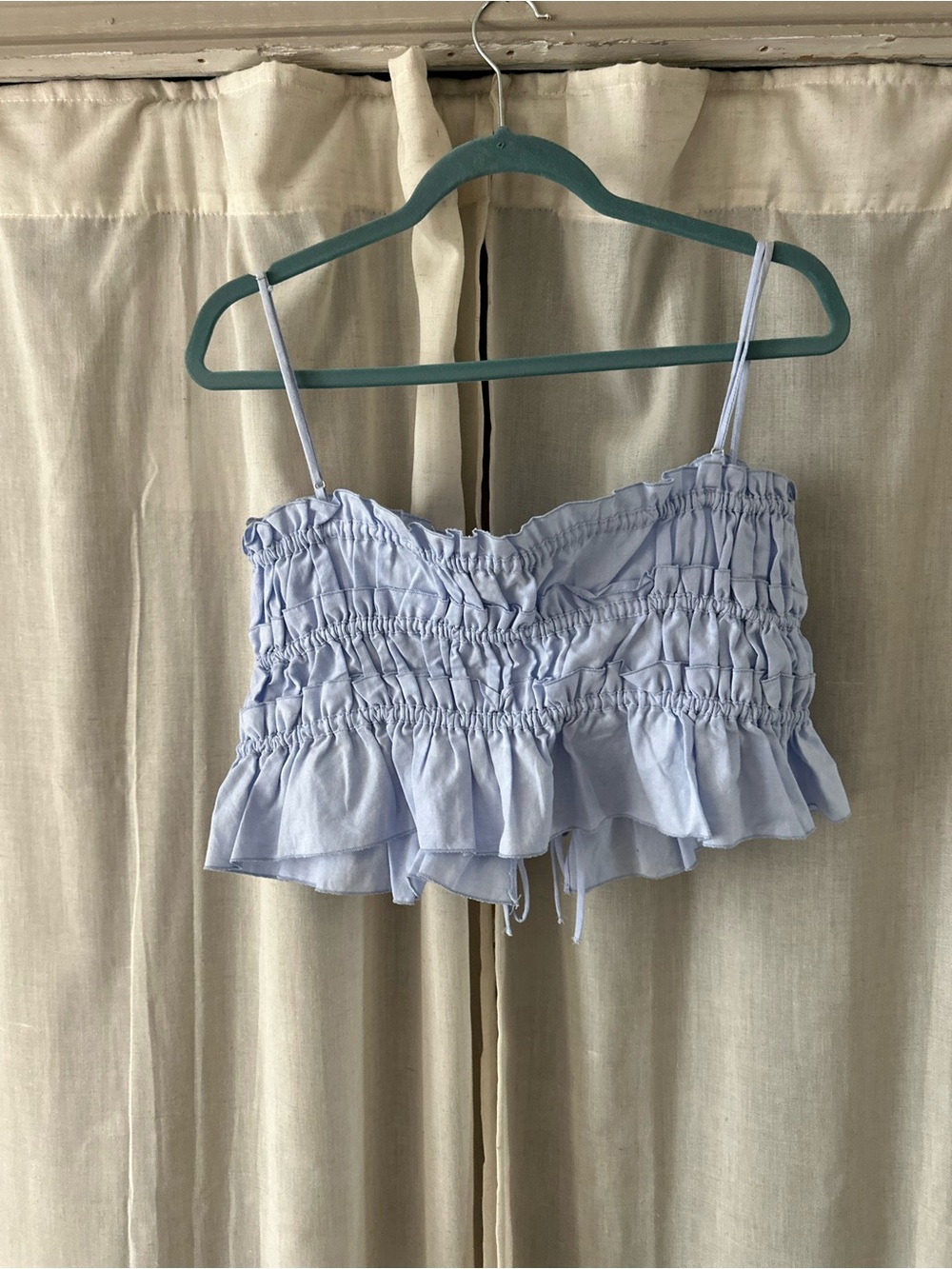Zara Light Blue Smocked Tie-Front Camisole - Picture 3 of 3